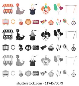 Circus and attributes cartoon icons in set collection for design. Circus Art vector symbol stock web illustration.