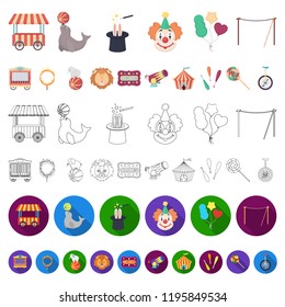 Circus and attributes cartoon icons in set collection for design. Circus Art vector symbol stock web illustration.