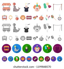 Circus and attributes cartoon icons in set collection for design. Circus Art vector symbol stock web illustration.