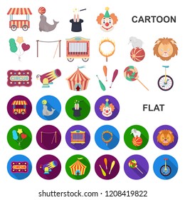 Circus and attributes cartoon icons in set collection for design. Circus Art vector symbol stock web illustration.