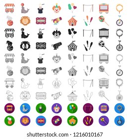Circus and attributes cartoon icons in set collection for design. Circus Art vector symbol stock web illustration.