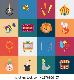 Circus and attributes cartoon icons in set collection for design. Circus Art vector symbol stock web illustration.