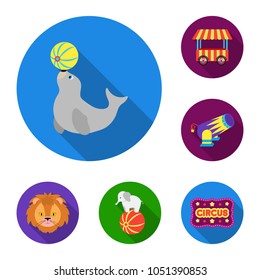Circus and attributes flat icons in set collection for design. Circus Art vector symbol stock web illustration.