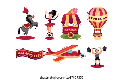 Circus Attributes with Fun Fairs and Treatment Vector Set