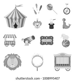 Circus and attributes monochrome icons in set collection for design. Circus Art vector symbol stock web illustration.
