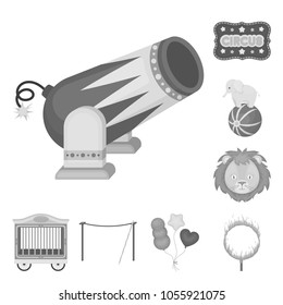 Circus and attributes monochrome icons in set collection for design. Circus Art vector symbol stock web illustration.