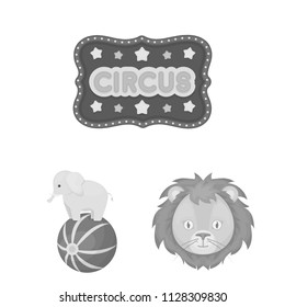 Circus and attributes monochrome icons in set collection for design. Circus Art vector symbol stock web illustration.