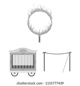 Circus and attributes monochrome icons in set collection for design. Circus Art vector symbol stock web illustration.