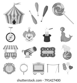 Circus and attributes monochrome icons in set collection for design. Circus Art vector symbol stock web illustration.