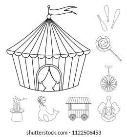 Circus and attributes outline icons in set collection for design. Circus Art vector symbol stock web illustration.