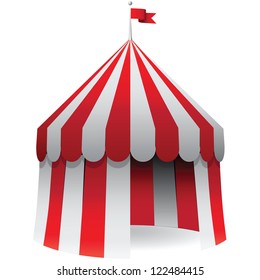 Circus awning with a red flag on the roof. Vector illustration.