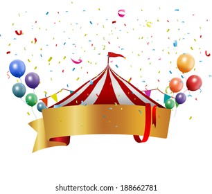 Circus background with balloon and confetti