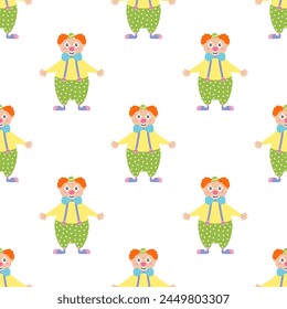 circus background, seamless pattern with cartoon clown, flat design
