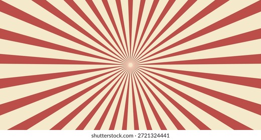 Fondo de circo de Ilustración vectorial de rayos beige rojo espiral. Patrón radial de Antiguas con rayos de sol o tira de estallido estelar. Circo, carnaval, feria de verano o fondo de chapiteau.