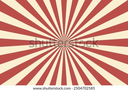 Circus background of spiral red beige rays vector illustration. Vintage radial pattern with sunbeams or starburst strip. Circus, carnival, summer fair or chapiteau backdrop.