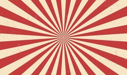 Circus Background And Spiral Retro Rays Vector Pattern. Vintage Poster Of Red White Sun Or Star Burst Radial Lines With Grunge Texture, Circus, Carnival, Summer Fair Or Chapiteau Backdrop