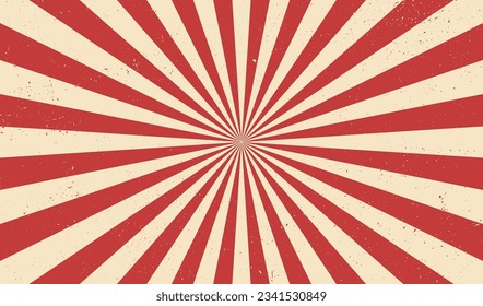 Circus background and spiral retro rays vector pattern. Vintage poster of red white sun or star burst radial lines with grunge texture, circus, carnival, summer fair or chapiteau backdrop