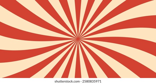 Circus background and spiral retro rays vector pattern. Vintage poster of red white sun or star burst radial lines with grunge texture, circus, carnival, summer fair or chapiteau backdrop