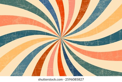 Circus background and spiral retro rays vector pattern. Vintage poster of red white sun or star burst radial lines with grunge texture, circus, carnival, summer fair or chapiteau backdrop