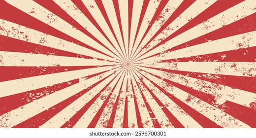 Circus background and spiral retro rays vector pattern. Vintage poster of red white sun or star burst radial lines with grunge texture, circus, carnival. eps 10