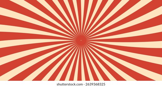 Circus background and spiral retro rays vector pattern. Vintage poster of red white sun or star burst radial lines with grunge texture, circus, carnival, summer fair or chapiteau backdrop