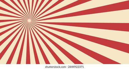 Circus background and spiral retro rays vector pattern. Vintage poster of red white sun or star burst radial lines with grunge texture, circus, carnival, summer fair or chapiteau backdrop