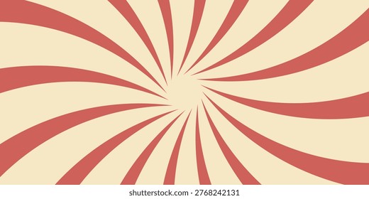 Circus background and spiral retro rays vector pattern. Vintage poster of red white sun or star burst radial lines with grunge texture, circus, carnival, summer fair or chapiteau backdrop,eps.10