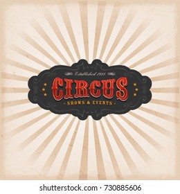 Circus Background With Texture/
Illustration of a retro and vintage american circus background, with banner, grunge texture and red and blue sunbeams