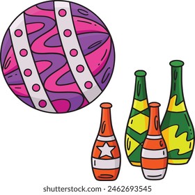 Zirkuskugel und Pins Cartoon farbiger Clipart 