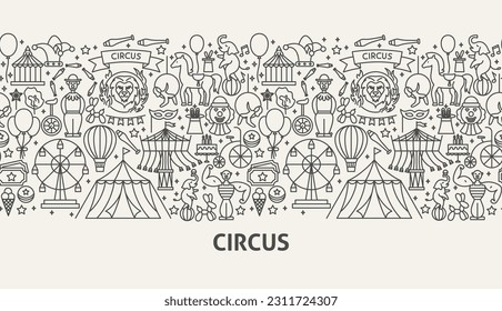 Circus Banner Concept. Vector Illustration of Outline Design.