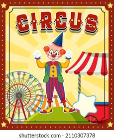 Circus banner design with clown cartoon character illustration