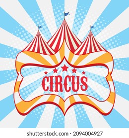 Circus Banner-Design auf hellblauen Strahlen