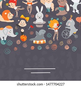 Circus banner. Invitation, banner, card. Funny and kids vector illustration. Graphic cartoon design.