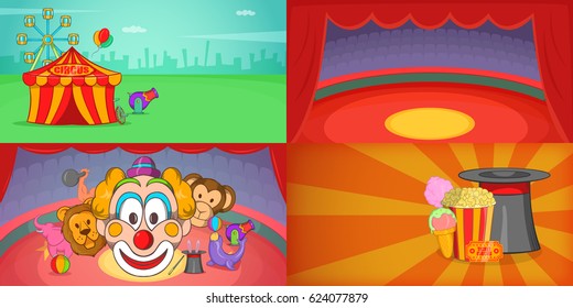 Circus banner set horizontal in cartoon style for any design vector illustration