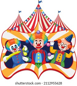 Circus banner with three clowns performer illustration