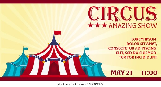 Circus banner. Circus ticket. Tent. Amazing Show. Flat illustration