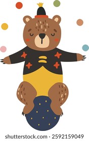 Circus bear animal, Cute Circus isolated element, vector cartoon style, kids illustration