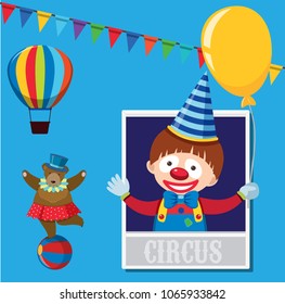 Circo con oso y Payaso en la ilustración de fondo azul