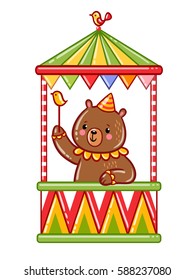 Circus bear illustration. Circus bear in the Amazing Circus Show. Vector illustration.