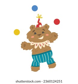 Circus bear juggler. Kids vector 
