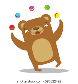 Circus bear juggling balls. Circus concept. Flat cartoon vector illustration