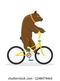 Circus bear on a bicycle. Flat vector illustration.