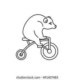 Circus bear on a bicycle icon in outline style isolated on white background vector illustration