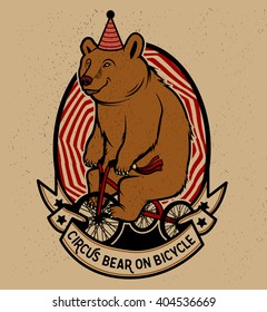 The Circus Bear on Bicycle. Vector illustration. Illustration of circus star.