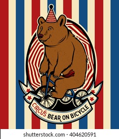 The Circus Bear on Bicycle. Vector illustration. 
