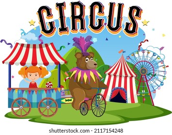 Circus bear performance riding a bicycle illustration