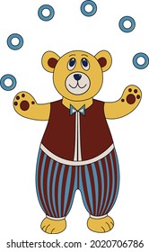 Circus bear with rings in striped pants