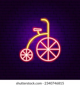 Circus Bicycle Neon Sign. Vector Illustration of Entertainment Festival Glowing Symbol.
