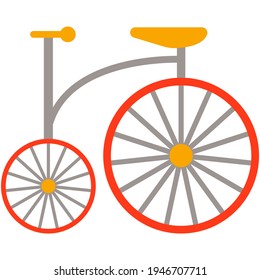 Circus bicycle vector, vintage old bike icon on white