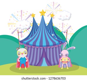 circus big top with panda and rabbit heroes costume